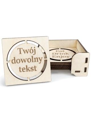 Drewniane Podkładki pod Kubek z Grawerem i Stojakiem | Własny Tekst