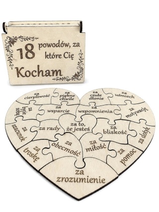 Drewniane Puzzle Serce w Pudełku – 18 Powodów Za Które Cię Kocham