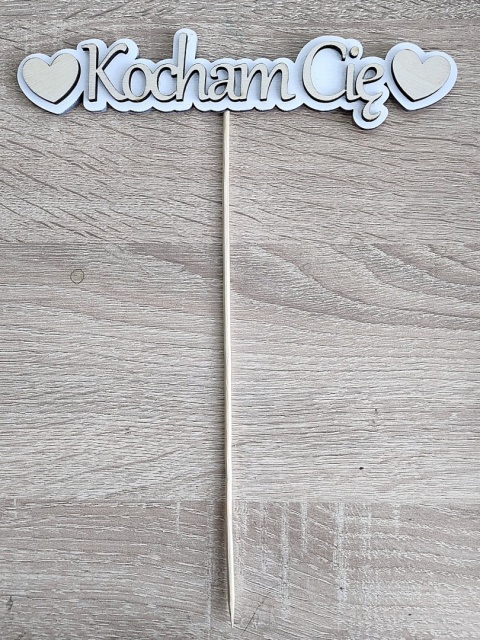 Drewniany Topper / Napis Kocham Cię z Sercami | Wymiar 10-40 cm